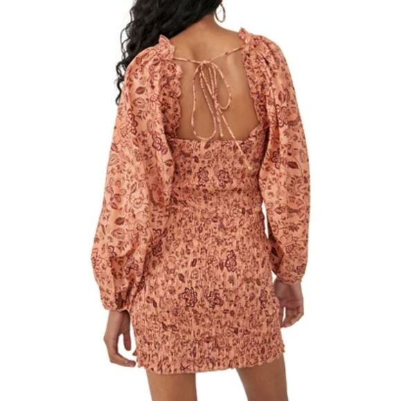 Free People Smock It To Me Mini Dress Apricot Combo - Picture 3 of 7
